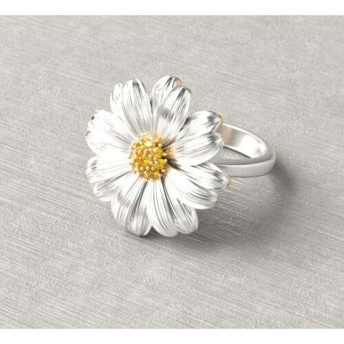Silver color Large Daisy Flower Rings Elegant Engagement Ring for Women Gift Fashion Jewelry Party Jewelry Anillos Mujer D5M631