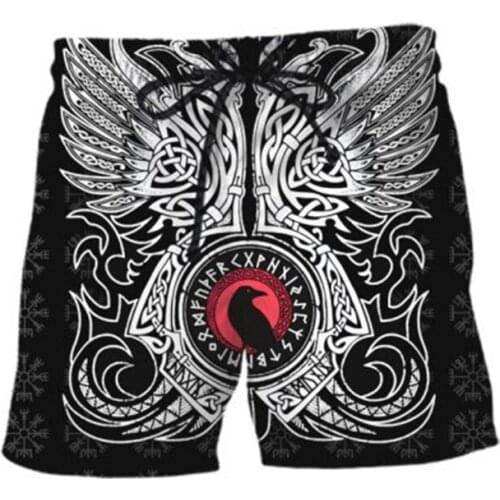 2019 New Fashion Men Board Shorts Viking Tattoo 3D print Casual Quick-Drying Shorts boys Summer Jogger Leopard/Army/Bird/Guiter