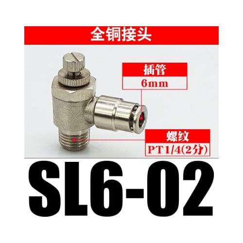 SL 6-1/4" Pneumatic Throttle Valve Quick Push In 6mm Tube 1/4" Inch SL6-1/4 Air Fitting Connector Flow Controller