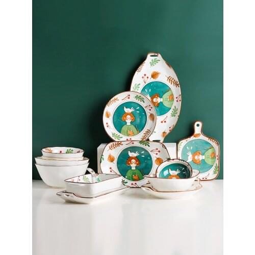 Japanese-style tableware ceramic bowl and plate set restaurant ramen bowl steak plate home baking bowl dinner plate CN(Origin)