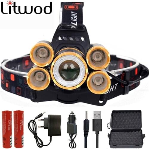 LED XM-L T6 Zoom Headlamp Head Lamp Lighting Flashlight Torch Fishing 18650 Battery Charger Bulbs Waterproof Litwod Camping CE