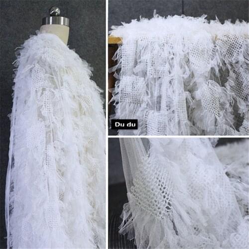 50*130cm 3D Texture Clothing Fabric Weaving Net yarn Tassel Wedding dress Dress Background Coat Design Fabric DIY