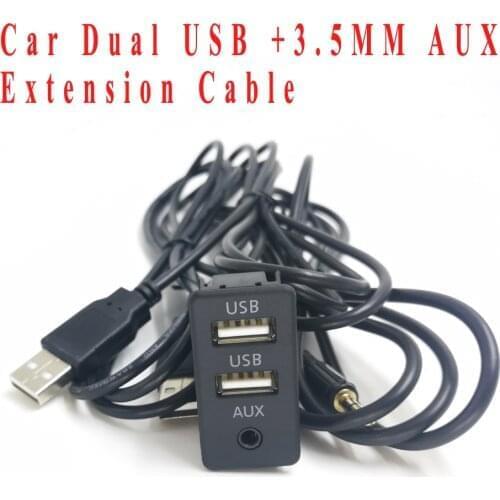 Biurlink 150CM Car Boat Motorcycle Extension Cord Hgih Quality Dual USB Interface 3.5mm AUX Charging Extension Cord