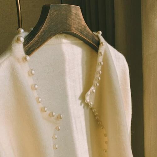 Vintage Elegant Pearl Single Breasted O-Neck Solid Knitting Cardigan Womens Autumn Winter Fashion Korean Soft Sweater Street