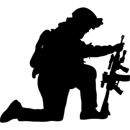 24CM*22CM Funny Fashion Kneeling Soldiers Shooting PVC Waterproof Stickers Decoration Accessories Suitable for All Kinds of Cars