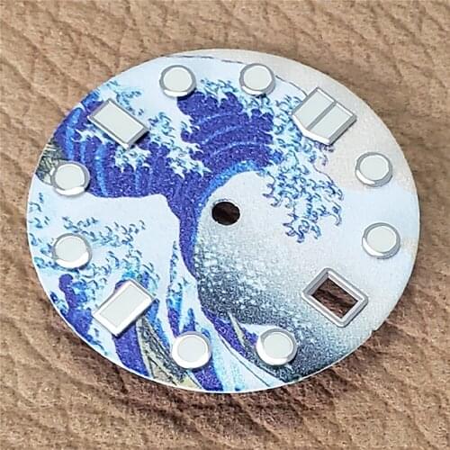 For NH35 NH36 Automatic Movement 28.5mm Green Luminous Watch Dial Wave Pattern Dial With Calendar