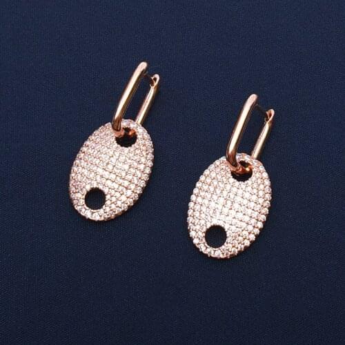 SLJELY High Quality Fashion Real 925 Sterling Silver Pink Gold Color Paved Grain De Cafe Sailor Earrings Micro Zircon for Women