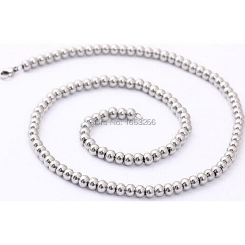 18''-32'' Shiny Stainless Steel Solid Smooth Round Ball Link Chains Necklaces Unisex Women Men Jewelry 6mm beads