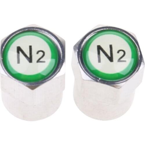 2Pcs/Set Chrome Car Auto TPMS Valve Stem Cap N2 Nitrogen Tire Insert Cover