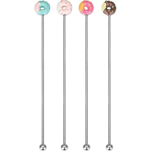 4PCS Swizzle Stick Donut Shape Stainless Steel Swizzle Stick Round Head Mixing Cocktail Coffee Stirrers Wine Drink Bar