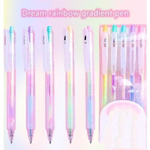 5pcs Gradient Color Gel Pen Set 0.5mm Rainbow Marker Pen Art Hook Line Pen Student School Office Stationery Supplies