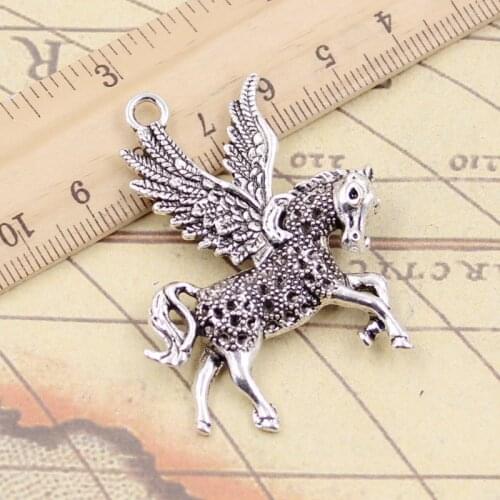 5pcs Charms Fly Horse Unicorn 52x42mm Tibetan Bronze Silver Color Pendants Antique Jewelry Making DIY Handmade Craft Pendant