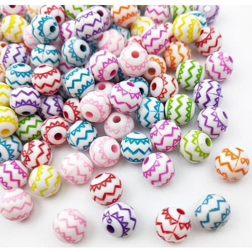50pcs/9mm Acrylic Texture Beads Round Loose Spacer Bead Handmade DIY Jewelry Making Bracelet Necklace Accessories