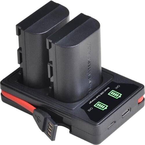 2 Pcs LP E6 LPE6 LP-E6 Battery + LED Dual USB Charger with type-C port for Canon EOS 5DS R 5D Mark II 5D Mark III 6D 7D 80D