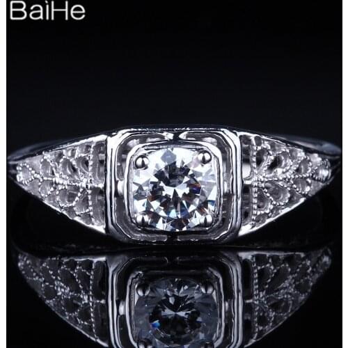 BAIHE Solid 14K White Gold 0.8CT Flawless Genuine AAA Graded Cubic Zirconia Engagement Women Fine Jewelry Cubic Zirconia Ring