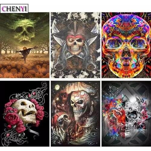 CHENYI 5D Diy Diamond Embroidery Cartoon Skull Mosaic Diamond Painting Rose Cross Stitch Kits Crystal Halloween Home Decoration