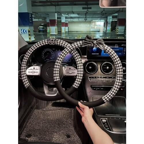 Black White New Houndstooth Four Seasons Universal Ice Silk Car Interior Decorations Steering Wheel Cover