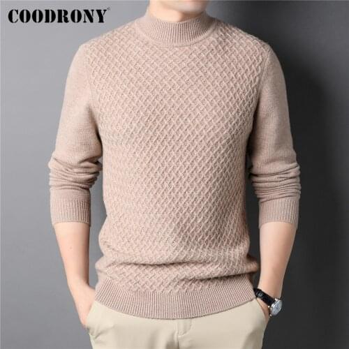 COODRONY Men Clothing Fashion Casual Thick Winter Turtleneck Sweater Soft Warm Knitwear 100% Merino Wool Cashmere Pullover C3142