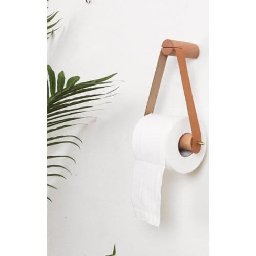 Vintage Toilet Paper Roll Holder Bathroom Wall Mounted Wooden Leather Tissue Dispenser Towel Ring Toilet Paper Storage Rack