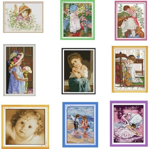 Kids De Punto De Cruz Cross Stitch Child Water Soluble Canva Stamped White Canvas Cross Stitch Kits Embroidery Needlework Sets