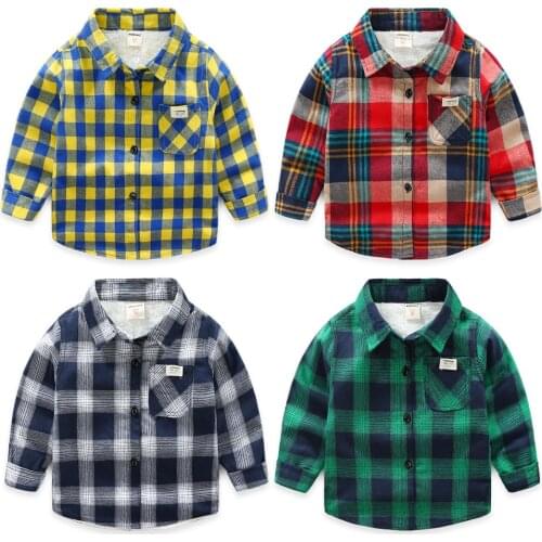Childrens Clothes Winter New Baby Boys And Girls Plaid Shirts Kids Long Sleeve Cotton Thicken Velvet Infant Casual Shirts