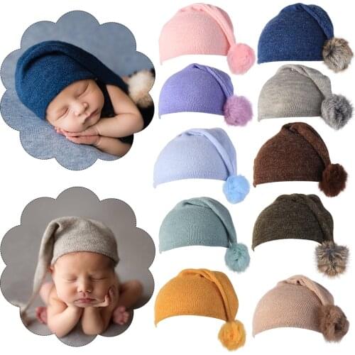 Newborn Photography Hat Baby Beanies Cap Knit Fur Ball Toddler Hat Photo Studio Props Soft Cute Pom Ball Caps