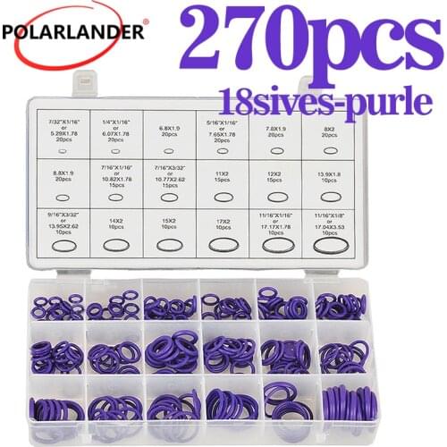 For Car Automotive Purple Air Conditioner Assortment Repair Tool A/C System O Ring Set Seal Kit R134a R12 HNBR Rubber