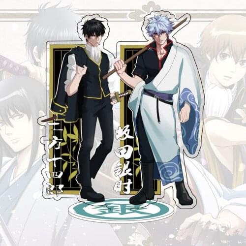 15 cm high silver soul double sided GINTAMA Hijikata Toushirou Kagura Stand Plate Model