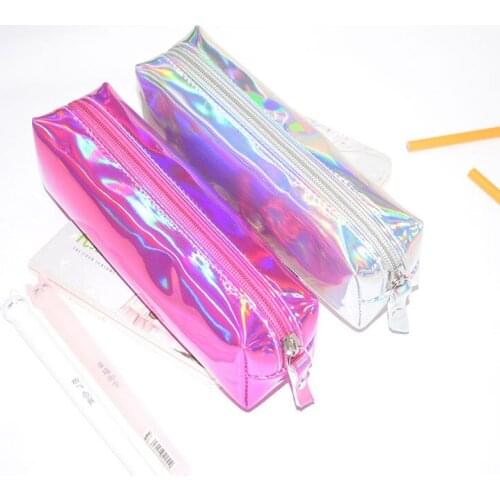 Holographic Iridescent Laser Pencil Case Quality PU School for Girls Boy School Supplies Stationery Cute Pencil Box Pencil Bag
