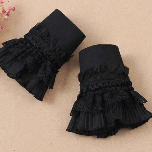 Gothic Retro Black Detachable Sleeve Fake Cuffs Multi Layer Ruffles Lace Patchwork Lolita Princess Sweater Decorative