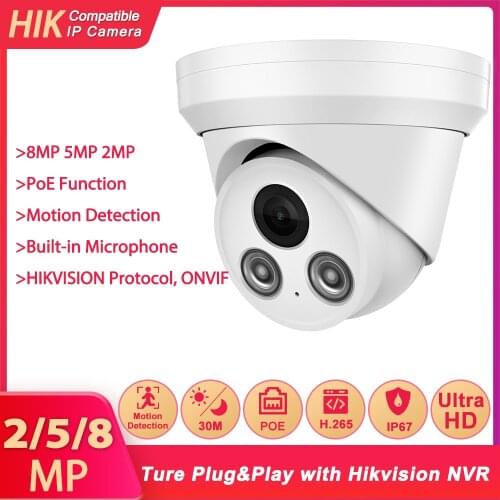 Hikvision Compatible 8MP Dome POE IP Camera Home Security CCTV Camera Ultra 5MP HD IR 30m ONVIF H.265 P2P Plug&play Security IPC
