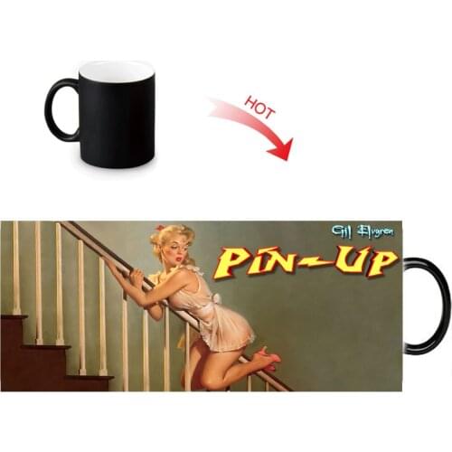 Pin Up Girl Heat Reactive Color Changing Coffee Mug Custom Ceramic Tea Milk Water Cups 350ml DIY magic Mugs Novelty Gift