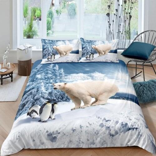 3D Penguin Polar Bear Printed Bedding Set And Pillowcase 2/3 PCS Suit ( No Sheet) Custom Duvet Cover Animal Bed Linen Twin King