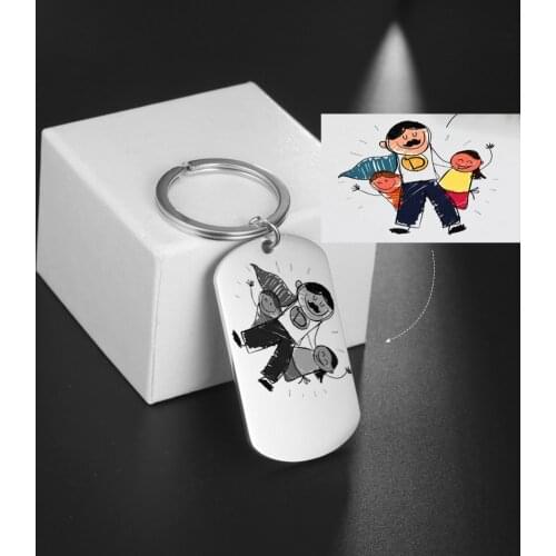 Lemegeton Custom Children Drawing Keychain Personalized Engraved Handwriting Kids Artwork Key Chain Stainless Steel Keyring