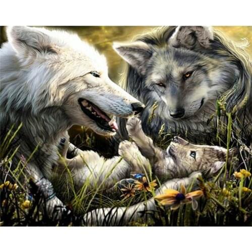 MHD 5D Diy Diamond Painting Animal Wolf family Cross Stitch Resin Stone Pasted Painting Needlework Full round Diamond embroidery