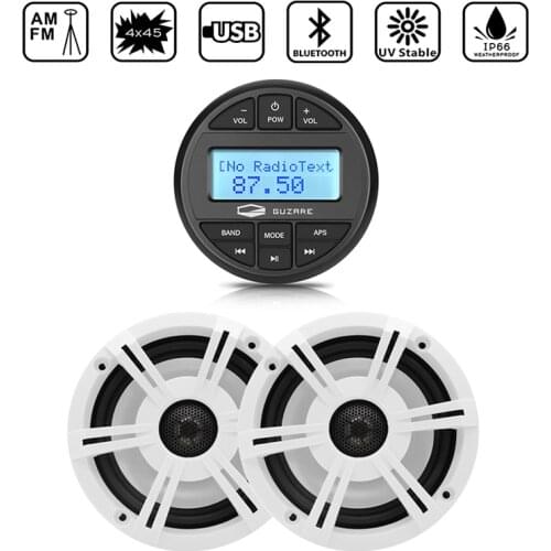 Marine Radio Boat Stereo Bluetooth Media Receiver FM AM Audio System Car MP3 Player+6.5inch 2 Way Marine Waterproof Speakers