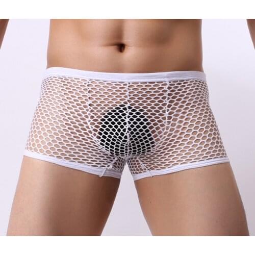 Mens Underwear Erotic Sexy Big Mesh Fishnet Mens Boxer Briefs Breathable Transparent Low-rise Sexy Boxer Briefs Sex Toys