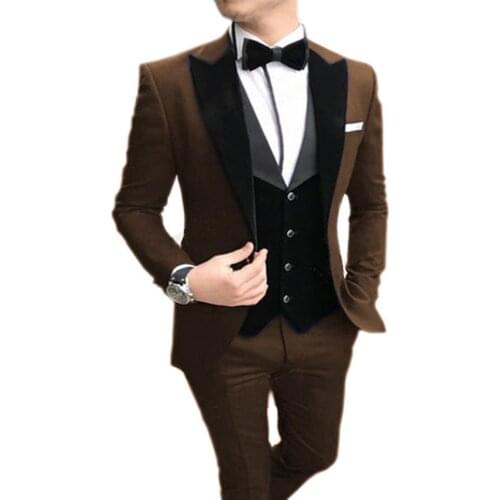 2020 New Brown Blazer Men Suits With Pants Classic Wedding Suits For Men 3 Piece Slim Fit Formal Party Men Tuxedo Groom Suits