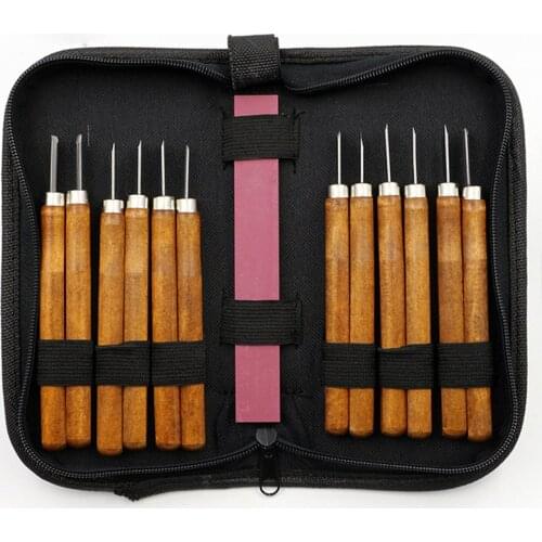 12pcs Wood Carving Chisel + Graver Whetstone + Bag Scorper Hand Cutter Woodcut Knife Set