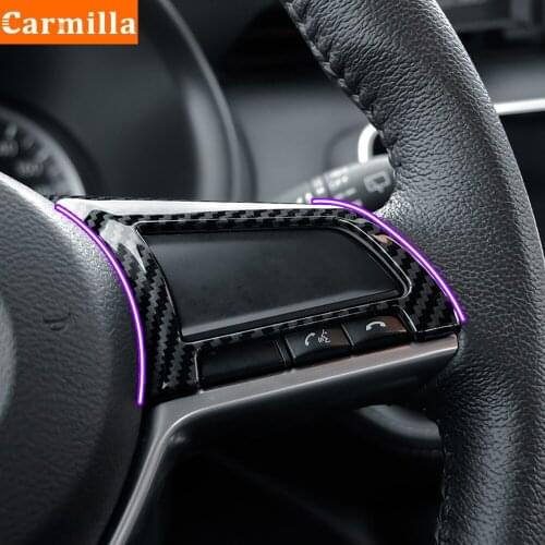 Carmilla Car Steering Wheel Panel Buttons Cover Trim for Nissan Sunny Versa 2019 2020 2021 Interior Accessories Carbon Fiber