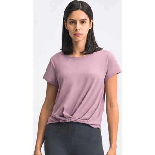 NCLAGEN Women Sport T-shirt Fashion Versatile Front Hem Pleated Workout Fitness Top Short Sleeve Loose Gym Elastic Yoga Blouse