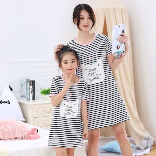 Summer Kids Girls 100% Cotton Nightgowns Girl Pajama Dress Mother Kids Night dress Cartoon Girl Sleepwear Children Clothes