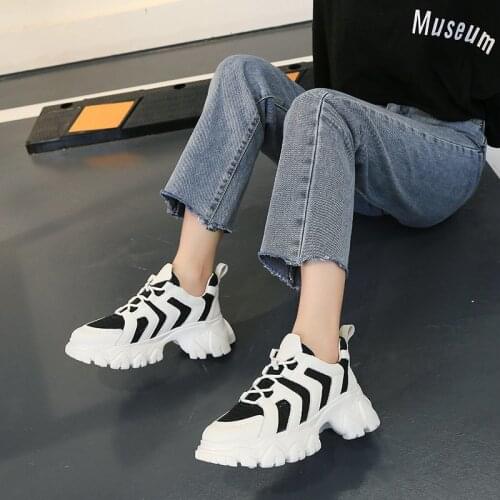 2020 spring and autumn new daddy shoes womens color matching mesh sports shoes casual all-match increase womens shoes X297