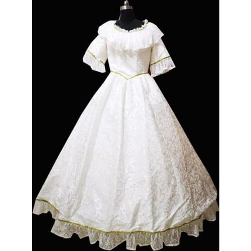 New white Vintage costumes 18th Duchess Retro medieval Renaissance Reenactment Theatre Civil war Victorian dress D-373