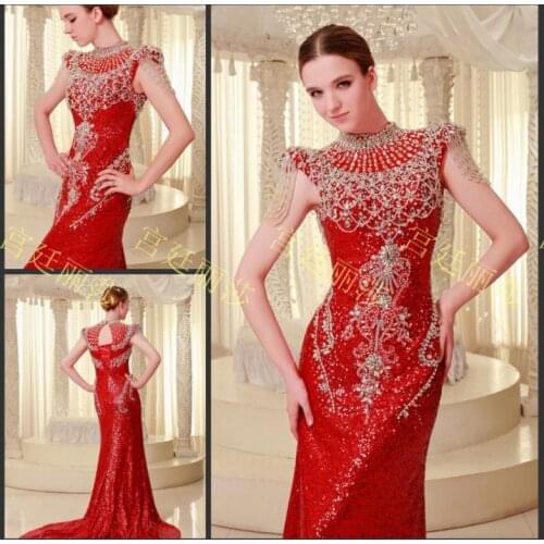 Платья знаменитостей new fashion luxury rhinestone crystal formal brides High collar elegant gowns party Celebrity Dresses