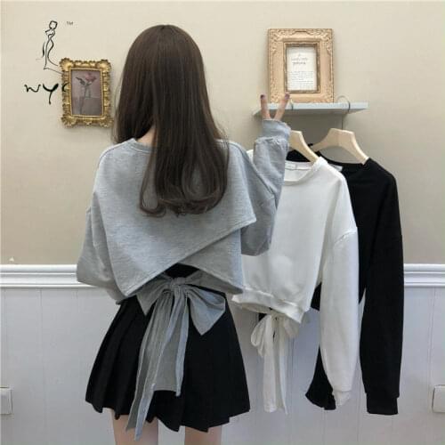 New Women Casual Long Sleeve Open Back Strap Tops Hoodies Female Sweatshirts Vintage Ladies Clothes Oversized Bandage Clothing