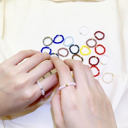 Boho Natural Stone Wedding Rings for Women Girls Multi Color Red Crystal All Handmade Fashion Jewelry Beaded Rings Wholesale