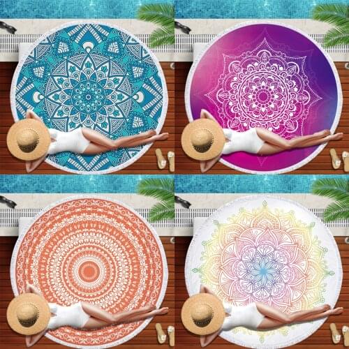 Mandala Wind Chimes Beach Towel Colorful Dream-Catcher Round Bath Towel with Tassel Towels Blanket Large Round Beach Mat Toalla