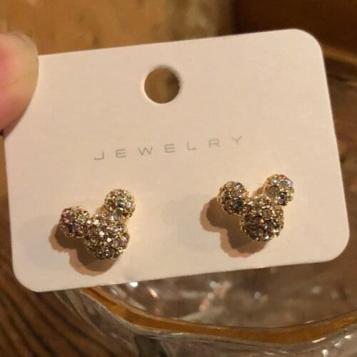S925 Mickey Stud Earrings Cute Small Cartoon Jewelry Minnie Glitter Color Earrings Girl Accessories Favorite Gift