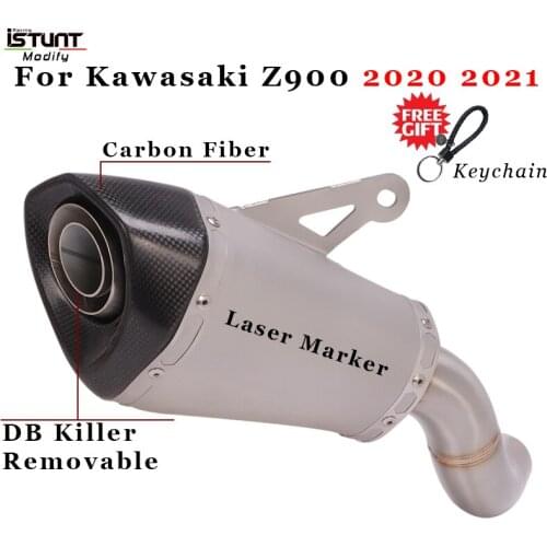 Slip on Motorcycle exhaust carbon fiber muffler middle link pipe escape moto DB Killer Removable For Kawasaki Z900 2020 2021